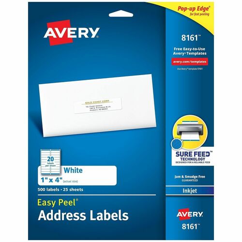 Inkjet Labels, Mailing, 1" x 4", White 500/PK