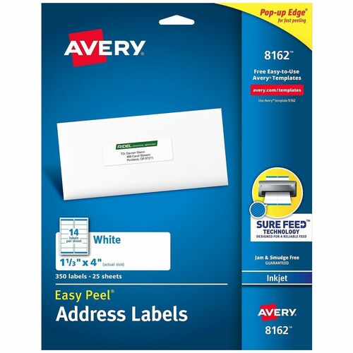 Inkjet Labels, Mailing, 1-1/3"x4", White 350/PK