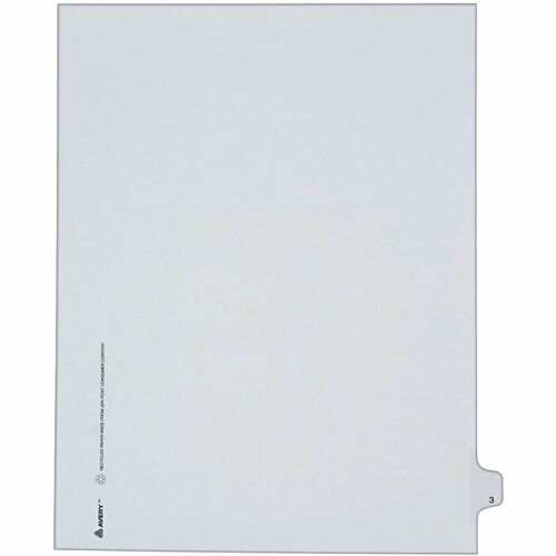 Index Dividers, Side Tab 3 - 1/25 Cut, 8-1/2" x 11", White 25/PK