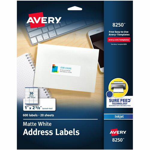 Color Inkjet Labels, Matte, Rectangle, 1" x 2-5/8", White 600/PK