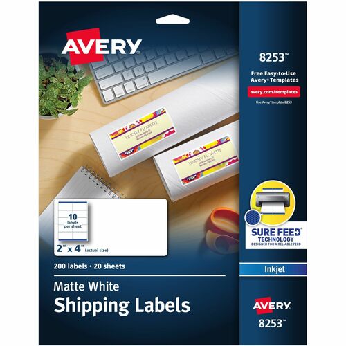 Color Inkjet Labels, Matte, Rectangle, 2" x 4", White 200/PK