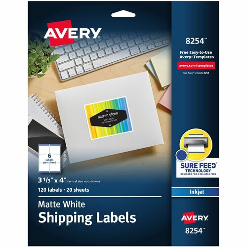 Color Inkjet Labels, Matte, Rectangle, 3-1/3" x 4", Wet Erase 120/PK