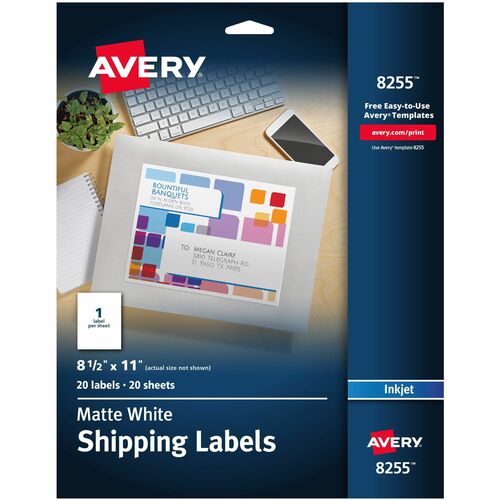 Color Inkjet Labels, Matte, Full Sheet, 8-1/2" x 11", White 20/PK