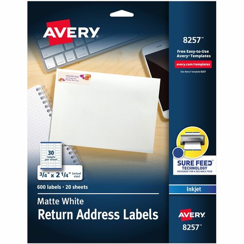 Color Inkjet Labels, Matte, Rectangle, 3/4" x 2-1/4", White 600/PK