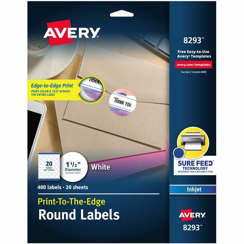 Inkjet Labels, Round, 1-1/2" Diameter, Matte White 400/PK