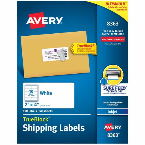 Labels, For Shipping, Inkjet, Sure Feed, Permanent, 2" x 4", White 500/BX