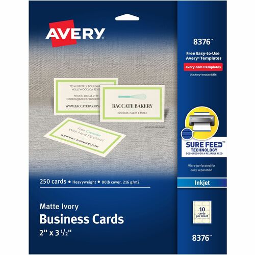 Business Cards, Inkjet, Matte, 2" x 3-1/2", Ivory 250/PK