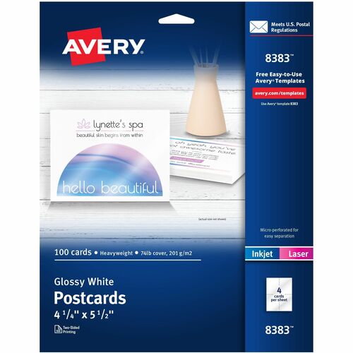 Inkjet Postcard, Perforated, 5-1/2" x 4-1/4", Glossy, White 100/PK