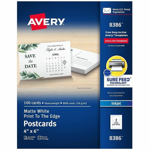 Inkjet Postcard, Perforated, 4" x 6", White 100/BX