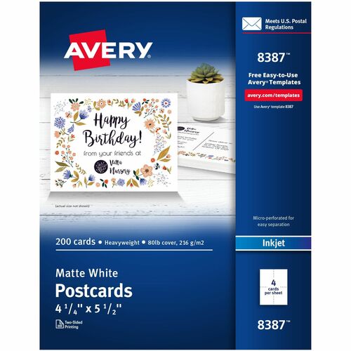 Inkjet Postcard, Perforated, 5-1/2" x 4-1/4", Matte, White 200/BX