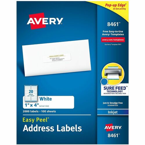 Inkjet Labels, Mailing, 1" x 4", White 2000/BX
