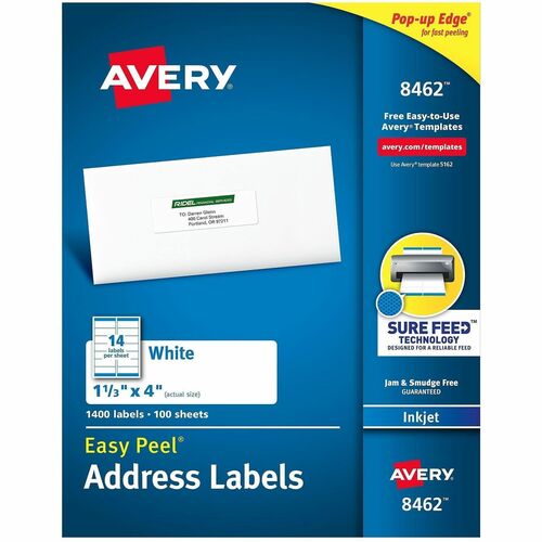 Inkjet Labels, Mailing, 1-1/3"x4", White 1400/BX