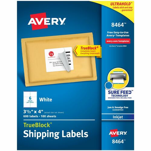 Inkjet Labels, Shipping, Permanent, 3-1/3" x 4", We 600/BX