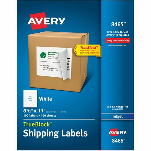 Inkjet Labels, Full Sheet, Permanent, 8-1/2" x 11", White 100/BX