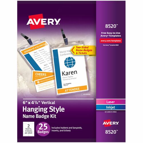 Name Badge Kit with Badges/Lanyards/Tickets, We/Clear/Black 25/PK