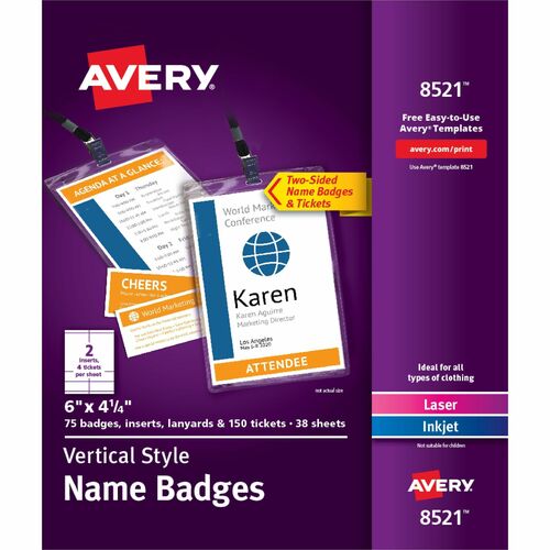 Name Badges/Tickets w/Holders/Lanyards, 6" x 4-1/4", WE 75/BX