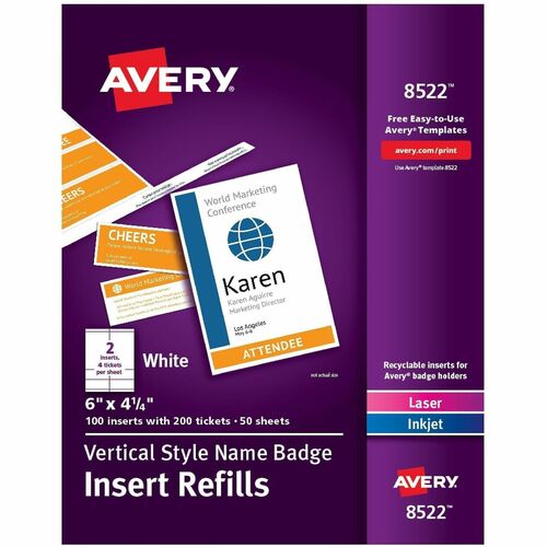 Insert Refills, For Vertical Name Badges, 4-1/4"x6" 100/BX