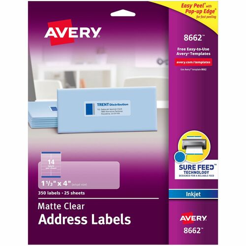 Inkjet Mailing Labels, Address, 1-1/3"x4", Clear 350/PK