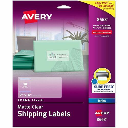 Inkjet Mailing Labels, Shipping, 2" x 4", Clear 250/PK