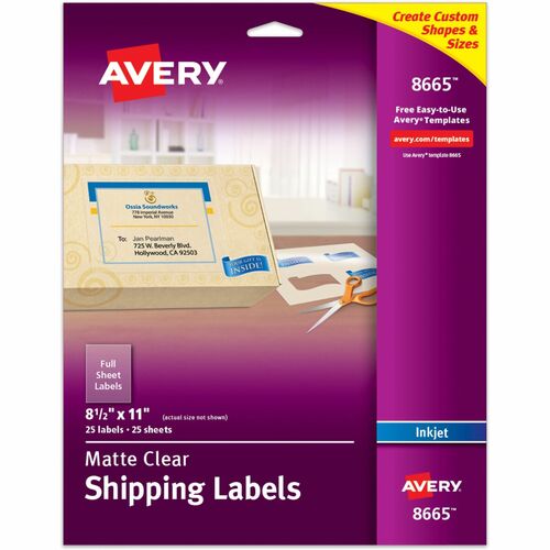 Inkjet Mailing Labels, Full Sheet, 8-1/2" x 11", Clear 25/PK