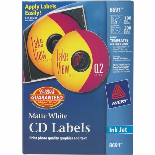 CD Labels, Inkjet Matte, White 100/PK