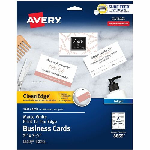 Business Cards, Inkjet, 2-Sided, 3-1/2"x2", 160, White 160/PK