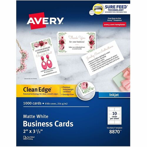 Business Cards, Inkjet, 2-Sided, 3-1/2"x2", WE 1000/BX