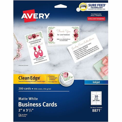 Business Cards, Inkjet, 2-Sided, 3-1/2"x2", White 200/PK