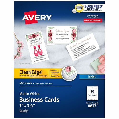 Business Cards, Inkjet, 2-Sided, 3-1/2"x2", White 400/BX