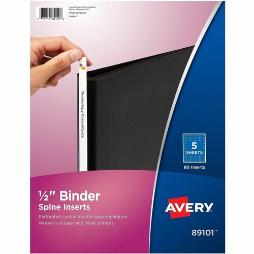 Binder Spine Inserts, 1/2" Capacity, White 80/PK