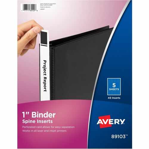 Binder Spine Inserts, 1" Capacity, White 40/PK