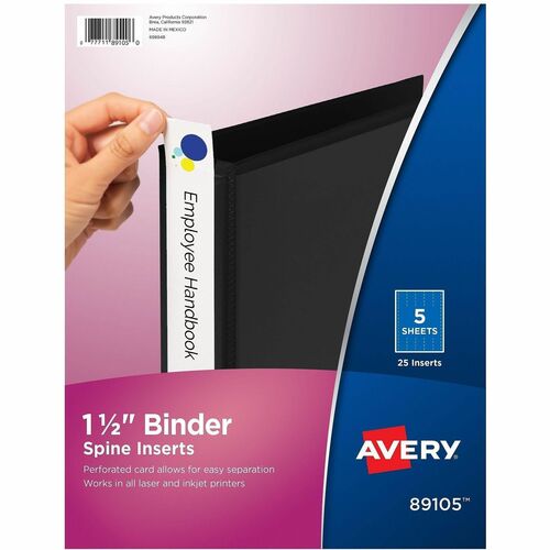 Binder Spine Inserts, 1-1/2" Capacity, White 25/PK