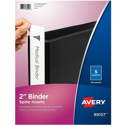 Binder Spine Inserts, 2" Capacity, White 20/PK