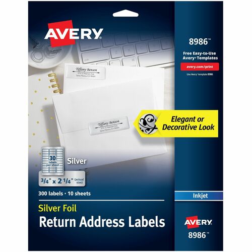 Inkjet Mailing Labels, 3/4"x2-1/4", Silver Foil 300/PK