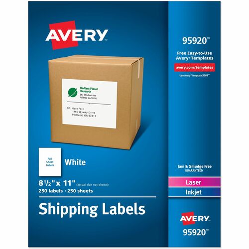 Shipping Labels, Laser, 8-1/2"x11", White 250/BX