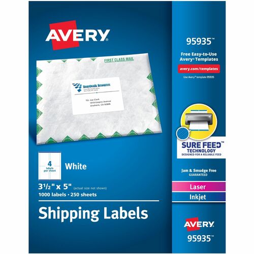 Shipping Labels, Laser, 3-1/2" x 5", White 1000/BX
