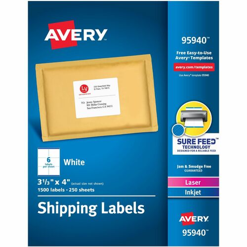 Shipping Labels, Laser, 3-1/3" x 4", White 1500/BX