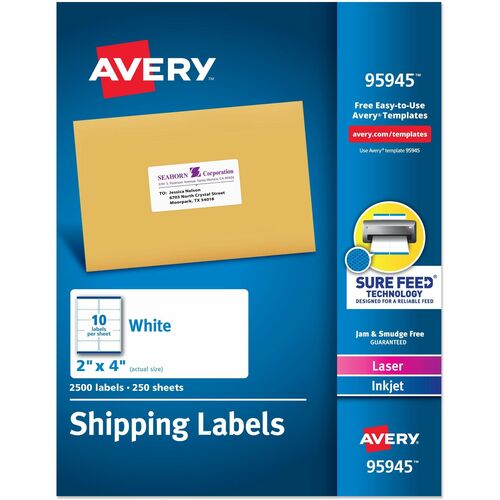 Shipping Labels, Laser, 2" x 4", White 2500/BX