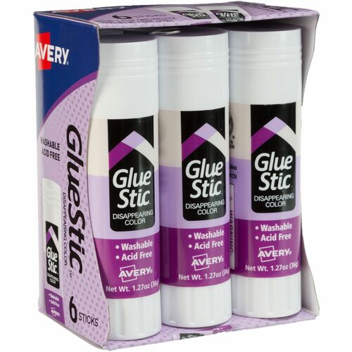 Glue Stick, Permanent, Dries Clear, 1.27 Oz., Purple 6/PK