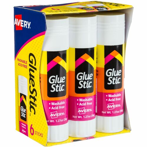Glue Stick, Permanent, Washable, 1.27oz., Clear 6/PK