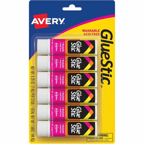 Glue Stick, Permanent, Washable, .26 Oz., White 6/PK