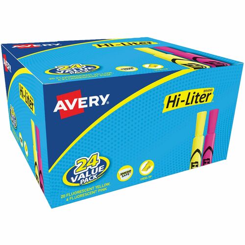 Hi-Liter Value Pack, Chisel Tip, Fluorescent Pink/Yellow 24/BX