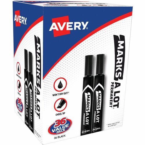 Permanent Markers, Chisel Tip, Large, Black 36/BX