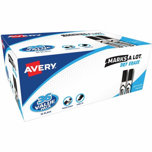 Dry-Erase Markers, Desk Style, Chisel Tip, Black Ink 36/BX