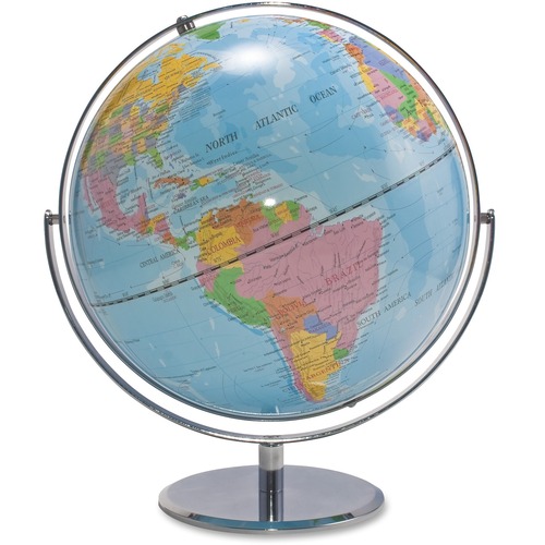 World Globe, Blue Oceans, 12" x 16" x 13", Silver Base