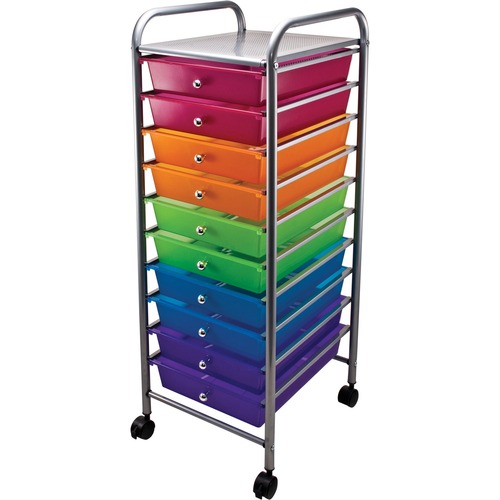 10-Drawer Organizer, with Casters, 13" x 15-1/2" x 37-5/8", Multi