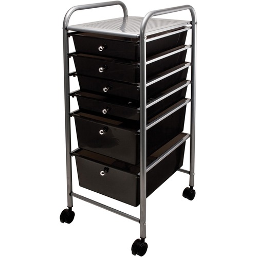 Mobile Organizer, 6-Drawer, 32" x 15.25" x 13", Smoke