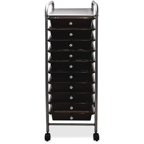 10-Drawer Organizer, With Casters, 13" x 15-1/2" x 37-5/8", Smoke