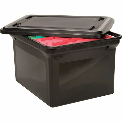 File Tote With Lid, 14" x 18" x 10-3/4", Black