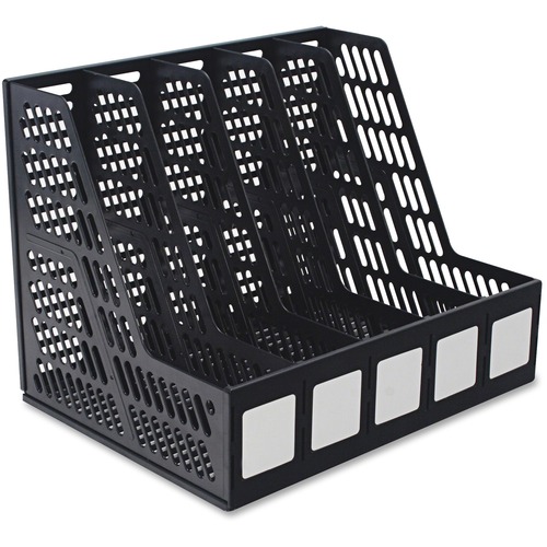 Literature File, 5 Compartments, Plastic, 13.25"Lx10"Dx10.25"H, Black